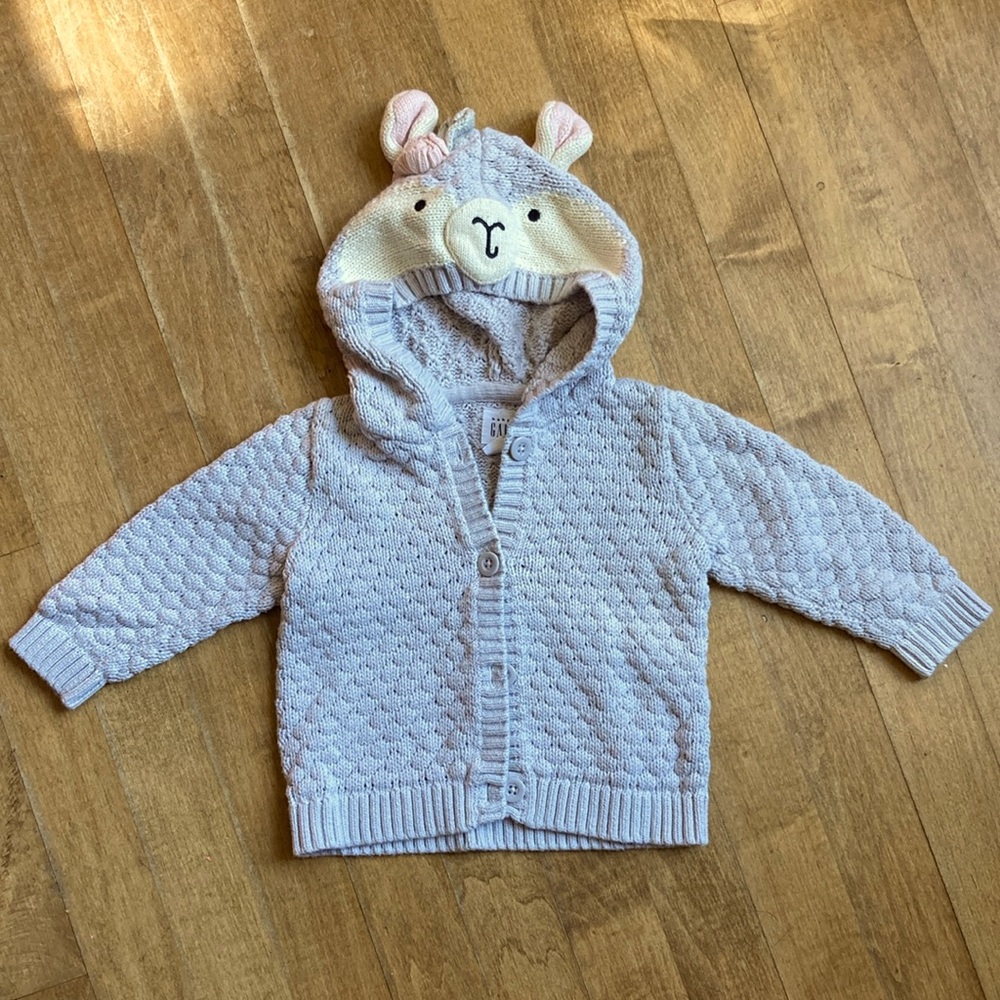 Baby GAP Knit Llama Cotton Hooded Sweater 6-12M